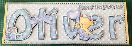 Large DL Happy 1st Birthday OLIVER 3D decoupage by Angela White