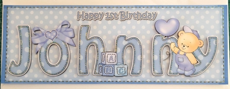 Large DL Happy 1st Birthday JOHNNY 3D decoupage by Angela White