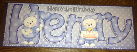 Large Dl 1st Birthday Henry Teddy Quick Card N 3D Decoupage by Angela White
