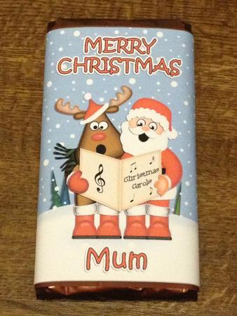 Christmas Singing Santa & Rudolph Mum Chocolate Wrapper by Angela White
