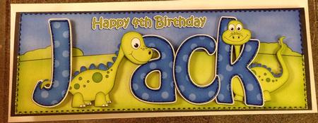 Large Dl 4th Birthday Jack Denis Dinosaur Card 3D Decoupage by Angela White
