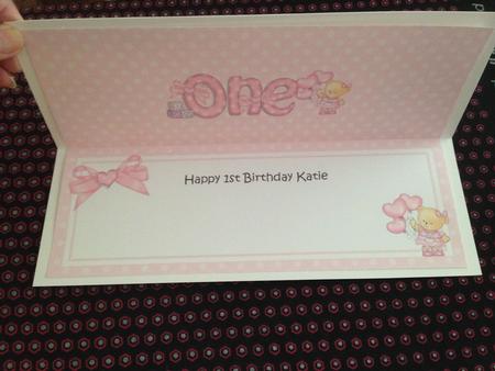 Lge Dl 1st Birthday Katie Teddy Insert by Angela White