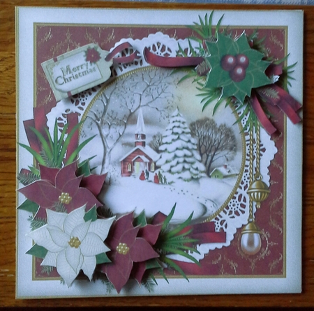 8x8 Vintage Christmas Snowy Village Church by Angela Whitehead
