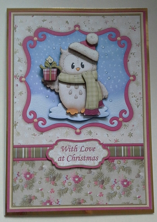 Ozzie Owl with Gift Christmas Card Topper & Decoupage by Angela Whitehead
