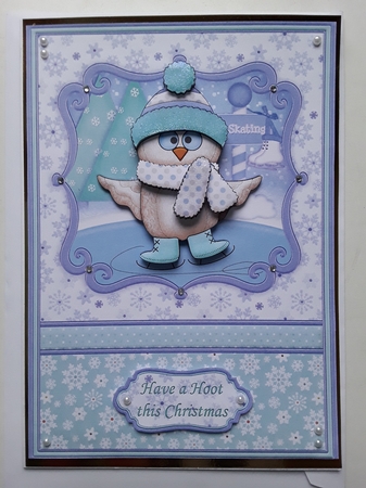 Skating Hoot Christmas Card Topper & Decoupage by Angela Whitehead