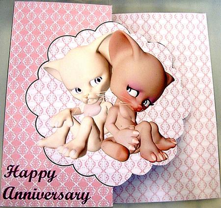 Kitty Cats Anniversary Scalloped Foldback Card by Angelina Two Bears