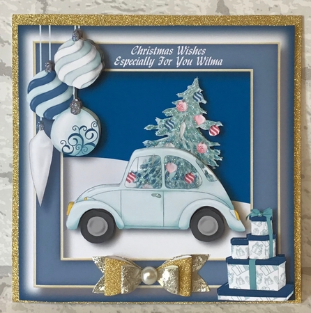 Christmas Retro Car - Pale Blue by Anita Henery