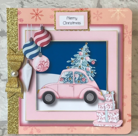 Christmas Retro Car - Pink 8x8 by Anita Henery