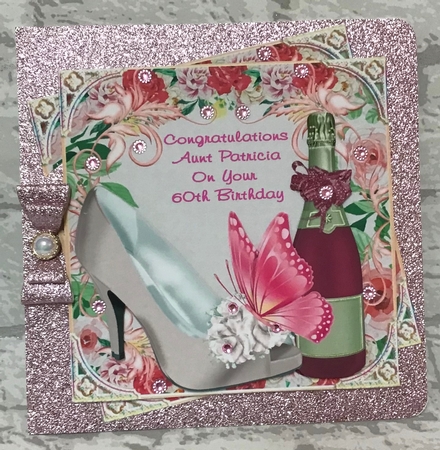 3 Floral shoe and champagne card fronts/toppers 1 by Anita Henery