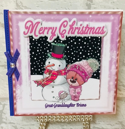  4 Cute teddy bears in knitted hats with snowman card fronts 8x8 mini kit by Anita Henery