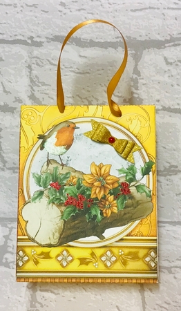 Christmas Robin Mini Gift Bag Gold by Anita Henery