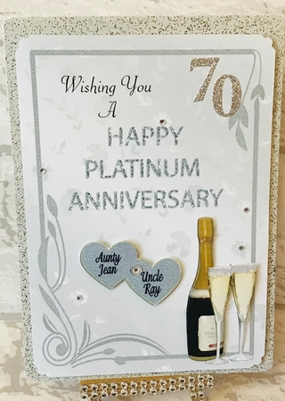 Champagne & Hearts 70th Anniversary (Platinum)Card by Anita Henery
