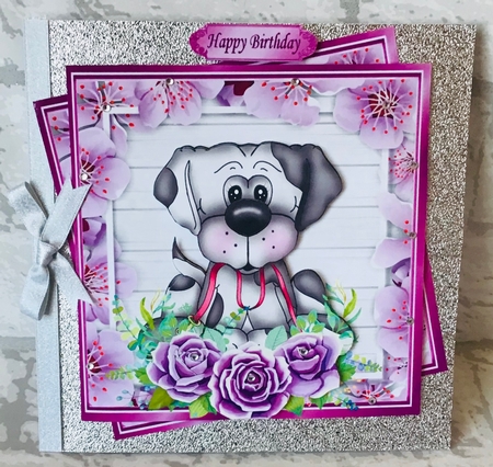 Take me walkies! cute dog with lilac roses 8x8 by Anita Henery