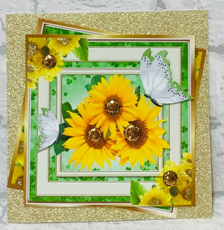Lovely yellow sunflowers and butterflies 8x8 by Anita Henery