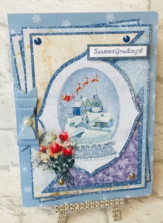 A5 Christmas Snow Globe Card Front with Toppers and Sentiments Blue/Gold/Red by Anita Henery