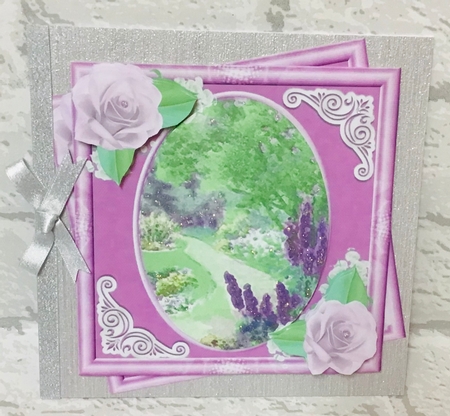 Pretty garden with lilac roses 8x8 by Anita Henery