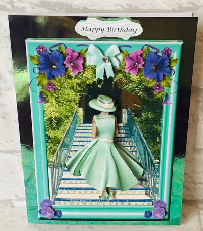 Lady in Mint Green dress on stairs Single sheet by Anita Henery