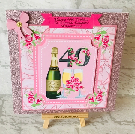 Age 40 rose and champagne card front by Anita Henery