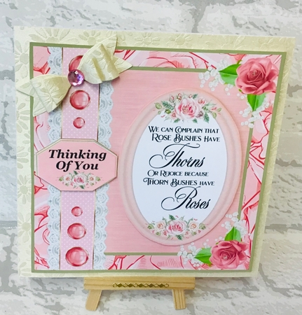 Pink Birthday rose card front with verse 3 by Anita Henery