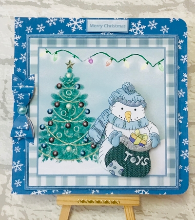 Snowman and toy sack 6x6 card approx by Anita Henery