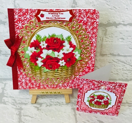 Beautiful Poinsettia & Roses Christmas Basket - 8x8 Mini Kit by Anita Henery