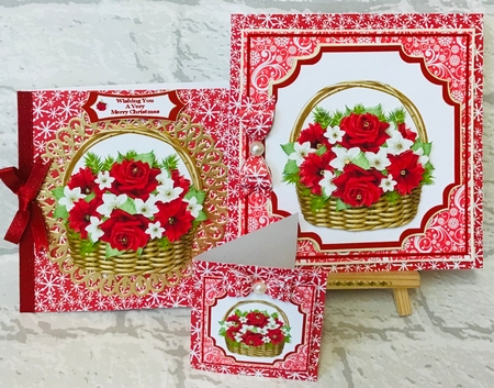 Beautiful Poinsettia & Roses Christmas Basket - 8x8 Mini Kit by Anita Henery
