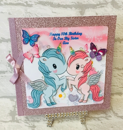 Lovely pair of unicorns with butterflies 8x8 (pink) by Anita Henery