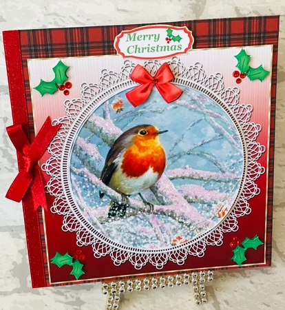 Red lace robin card front 6 by Anita Henery