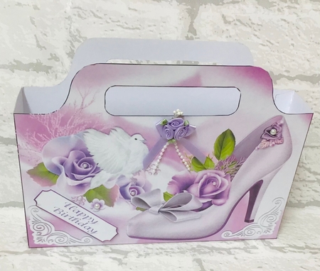 purple roses and pretty shoe with dove tote gift bag by Anita Henery