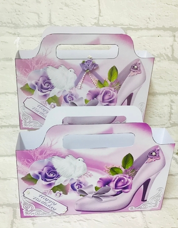 purple roses and pretty shoe with dove tote gift bag by Anita Henery