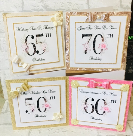 Floral Number Birthday Cards Kit - Ages 50,60,65 & 70 by Anita Henery