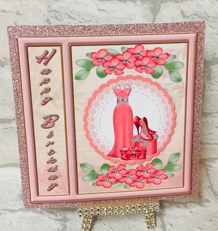 Pink day or night birthday fashion card front by Anita Henery
