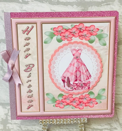 Pink day or night birthday fashion card front by Anita Henery