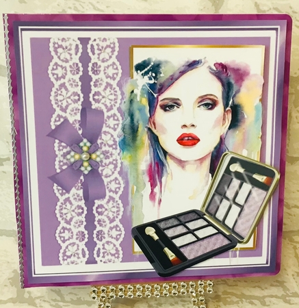 Art  work pretty lady in purple shades with lace/ makeup 8x8 by Anita Henery