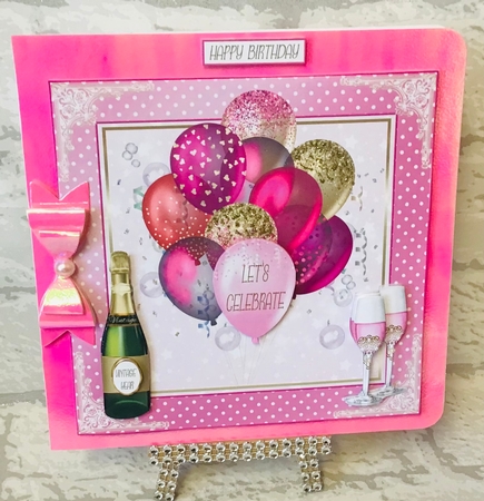 Birthday Pink Balloons 7x7ins Decoupage Topper  by Anita Henery