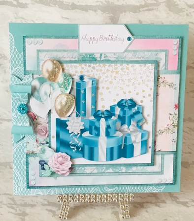 8 x 8 Card Mini Kit Teal/Silver Gift Boxes 5 Sheets   Aqua/Pink by Anita Henery