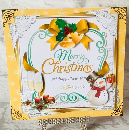 Lovely christmas sentiment gold with snowman topper  8x8 by Anita Henery