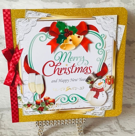 Lovely christmas sentiment red with snowman topper  8x8 by Anita Henery