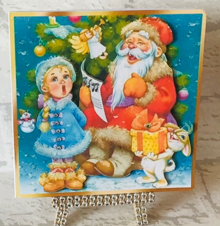Lovely santa with little girl singing 5X5 quick cut and fold by Anita Henery