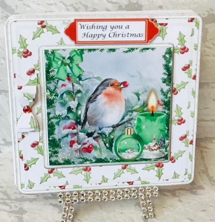 Lovely robin with baubles in festive frame 5x5 by Anita Henery