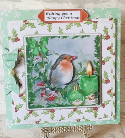 Lovely robin with baubles in festive frame 5x5 by Anita Henery