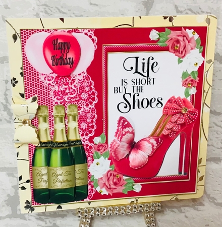 Pink shoes Birthday card front 5 by Anita Henery