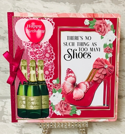 Pink shoes Birthday card front 6 by Anita Henery
