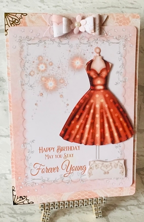 2 Peach ladies dress and handbag card fronts by Anita Henery