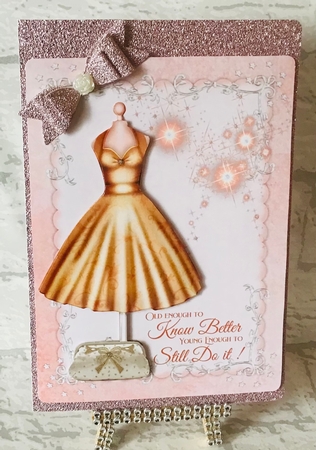 2 Peach ladies dress and handbag card fronts by Anita Henery