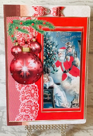 2 Red vintage Santa Claus with bauble side card front/Toppers 4 by Anita Henery
