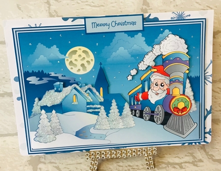 Santa in his train card by Anita Henery