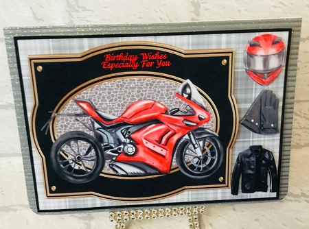 Red and Black motor bike framed card front by Anita Henery