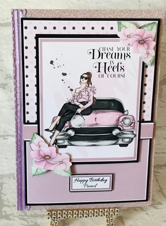 A5 Chase your Dreams in Heels Card Front with Topper and sentiments  by Anita Henery