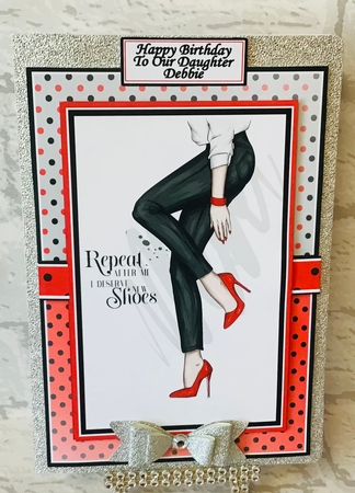 A5 Repeat after me I need more shoes 2 Card Front Topper and sentiments  by Anita Henery
